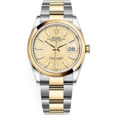 Réplique Rolex Datejust 36 Acier &amp; Montre pour femme en or jaune avec cadran cannelé doré M126203-0040