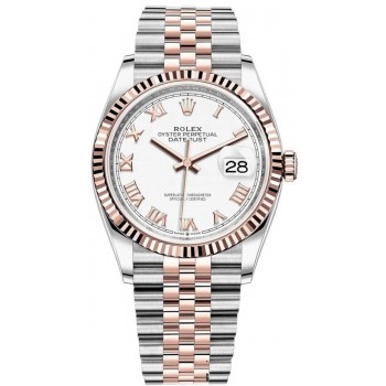 Réplique Rolex Datejust 36 Acier &amp; Montre pour femme Everose M126231-0015 avec cadran romain blanc et bracelet jubilé