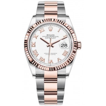 Réplique Rolex Datejust 36 Acier &amp; Montre pour femme à cadran romain blanc doré Everose M126231-0016