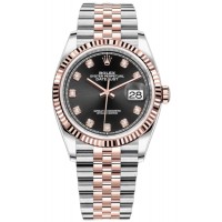 Réplique Rolex Datejust 36 Acier &amp; Montre pour femme Everose Gold Black Diamond Dial M126231-0019