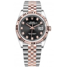 Réplique Rolex Datejust 36 Acier &amp; Montre pour femme Everose Gold Black Diamond Dial M126231-0019