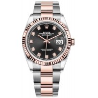 Réplique Rolex Datejust 36 Acier &amp; Montre pour femme Everose Gold Black Diamond Dial M126231-0020