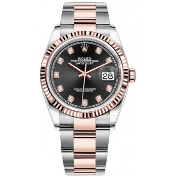 Réplique Rolex Datejust 36 Acier &amp; Montre pour femme Everose Gold Black Diamond Dial M126231-0020