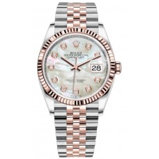 Réplique Rolex Datejust 36 Acier &amp; Montre pour femme avec cadran en nacre et diamant Everose Gold M126231-0021