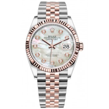 Réplique Rolex Datejust 36 Acier &amp; Montre pour femme avec cadran en nacre et diamant Everose Gold M126231-0021