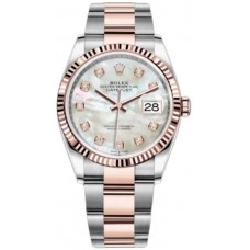 Réplique Rolex Datejust 36 Acier &amp; Montre pour femme Everose Gold avec cadran en nacre et diamant M126231-0022