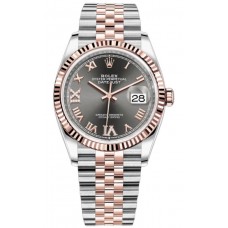 Réplique Rolex Datejust 36 Acier &amp; Montre pour femme à cadran romain Everose Gold Slate Diamond Pave M126231-0023