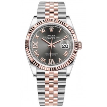 Réplique Rolex Datejust 36 Acier &amp; Montre pour femme à cadran romain Everose Gold Slate Diamond Pave M126231-0023