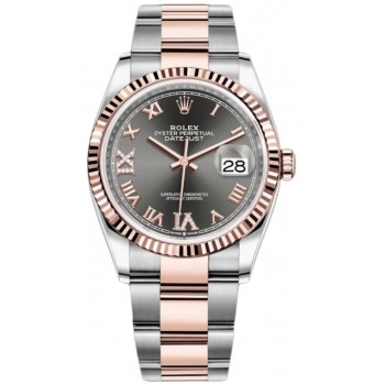 Réplique Rolex Datejust 36 Acier &amp; Montre pour femme à cadran romain Everose Gold Slate Diamond Pave M126231-0024