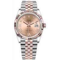 Réplique Rolex Datejust 36 Acier &amp; Montre pour femme Everose Gold Rose Diamond Pave Cadran romain M126231-0027