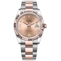 Réplique Rolex Datejust 36 Acier &amp; Montre pour femme Everose Gold Rose Diamond Pave Cadran romain M126231-0028