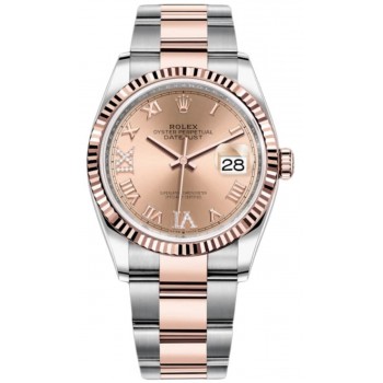 Réplique Rolex Datejust 36 Acier &amp; Montre pour femme Everose Gold Rose Diamond Pave Cadran romain M126231-0028