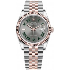 Réplique Rolex Datejust 36 Acier &amp; Montre pour femme à cadran romain en ardoise dorée Everose M126231-0029