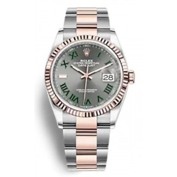 Réplique Rolex Datejust 36 Acier &amp; Montre pour femme à cadran romain en ardoise dorée Everose M126231-0030