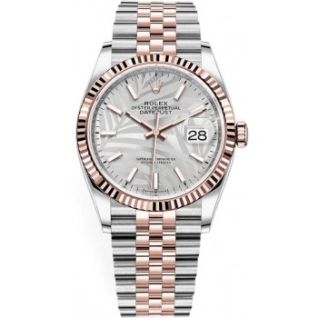 Réplique Rolex Datejust 36 Acier &amp; Montre pour femme Everose Gold Silver Palm-Motif Dial M126231-0031