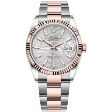 Réplique Rolex Datejust 36 Acier &amp; Montre pour femme Everose Gold Silver Palm-Motif Dial M126231-0032