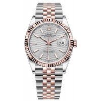 Réplique Rolex Datejust 36 Acier &amp; Montre pour femme à cadran cannelé argenté Everose Gold M126231-0033