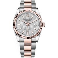 Réplique Rolex Datejust 36 Acier &amp; Montre pour femme à cadran cannelé argenté Everose Gold M126231-0034