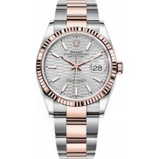 Réplique Rolex Datejust 36 Acier &amp; Montre pour femme à cadran cannelé argenté Everose Gold M126231-0034