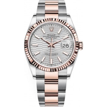 Réplique Rolex Datejust 36 Acier &amp; Montre pour femme à cadran cannelé argenté Everose Gold M126231-0034