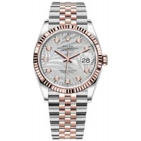 Réplique Rolex Datejust 36 Acier &amp; Montre pour femme Everose Gold Silver Palm-Motif Diamond Dial M126231-0037