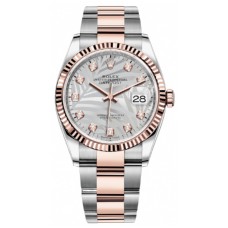 Réplique Rolex Datejust 36 Acier &amp; Montre pour femme Everose Gold Silver Palm-Motif Diamond Dial M126231-0038