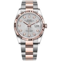 Réplique Rolex Datejust 36 Acier &amp; Montre pour femme Everose Gold Silver à motif cannelé et cadran diamant M126231-0040