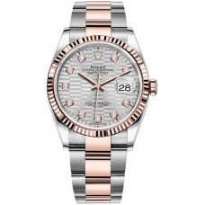 Réplique Rolex Datejust 36 Acier &amp; Montre pour femme Everose Gold Silver à motif cannelé et cadran diamant M126231-0040