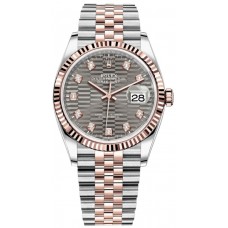 Réplique Rolex Datejust 36 Acier &amp; Montre pour femme à motif cannelé en ardoise dorée Everose M126231-0041