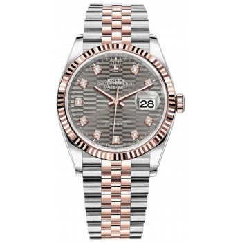 Réplique Rolex Datejust 36 Acier &amp; Montre pour femme à motif cannelé en ardoise dorée Everose M126231-0041