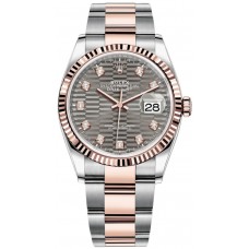 Réplique Rolex Datejust 36 Acier &amp; Montre pour femme à motif cannelé en ardoise dorée Everose M126231-0042