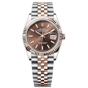 Réplique Rolex Datejust 36 Acier &amp; Montre pour femme avec cadran chocolat doré Everose M126231-0043