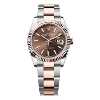 Réplique Rolex Datejust 36 Acier &amp; Montre pour femme avec cadran chocolat doré Everose M126231-0044