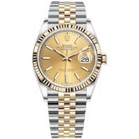 Réplique Rolex Datejust 36 Acier &amp; Montre pour femme avec cadran champagne en or jaune M126233-0015