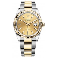 Réplique Rolex Datejust 36 Acier &amp; Montre pour femme avec cadran champagne en or jaune M126233-0016