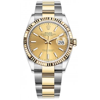 Réplique Rolex Datejust 36 Acier &amp; Montre pour femme avec cadran champagne en or jaune M126233-0016