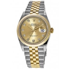 Réplique Rolex Datejust 36 Acier &amp; Montre pour femme en or jaune avec cadran diamant champagne M126233-0017