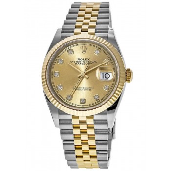 Réplique Rolex Datejust 36 Acier &amp; Montre pour femme en or jaune avec cadran diamant champagne M126233-0017