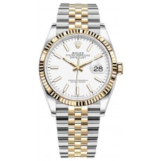 Réplique Rolex Datejust 36 Acier &amp; Montre pour femme en or jaune et cadran blanc M126233-0019