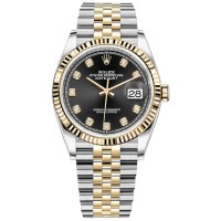 Réplique Rolex Datejust 36 Acier &amp; Montre pour femme en or jaune et cadran diamant noir M126233-0021