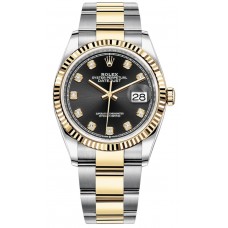 Réplique Rolex Datejust 36 Acier &amp; Montre pour femme en or jaune et cadran diamant noir M126233-0022