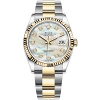 Réplique Rolex Datejust 36 Acier &amp; Montre pour femme en or jaune avec cadran en nacre et diamant M126233-0024