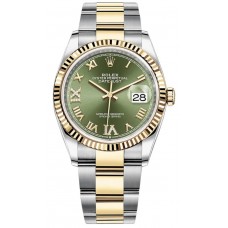 Réplique Rolex Datejust 36 Acier &amp; Montre pour femme en or jaune avec cadran en diamant vert olive M126233-0026