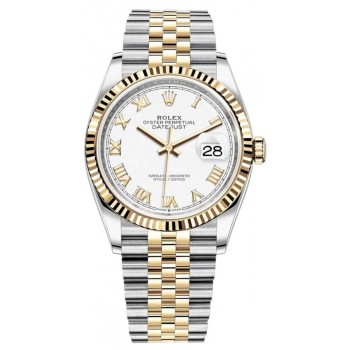 Réplique Rolex Datejust 36 Acier &amp; Montre Jubilee pour femme, or jaune, cadran romain blanc, M126233-0029