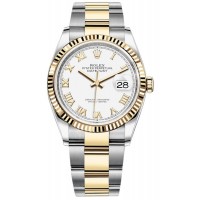 Réplique Rolex Datejust 36 Acier &amp; Montre pour femme en or jaune et cadran romain blanc M126233-0030