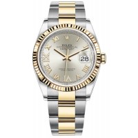 Réplique Rolex Datejust 36 Acier &amp; Montre pour femme à cadran romain pavé d'argent et d'or jaune M126233-0032