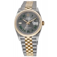 Réplique Rolex Datejust 36 Acier &amp; Montre Jubilee pour femme avec cadran Wimbledon en ardoise jaune et or jaune M126233-0035