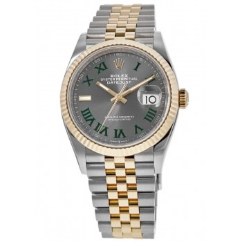 Réplique Rolex Datejust 36 Acier &amp; Montre Jubilee pour femme avec cadran Wimbledon en ardoise jaune et or jaune M126233-0035