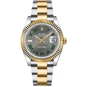 Réplique Rolex Datejust 36 Acier &amp; Montre pour femme avec cadran romain en ardoise et or jaune M126233-0036