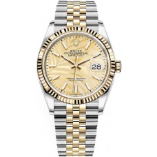 Réplique Rolex Datejust 36 Acier &amp; Montre pour femme en or jaune avec cadran à motif de palmier doré M126233-0037